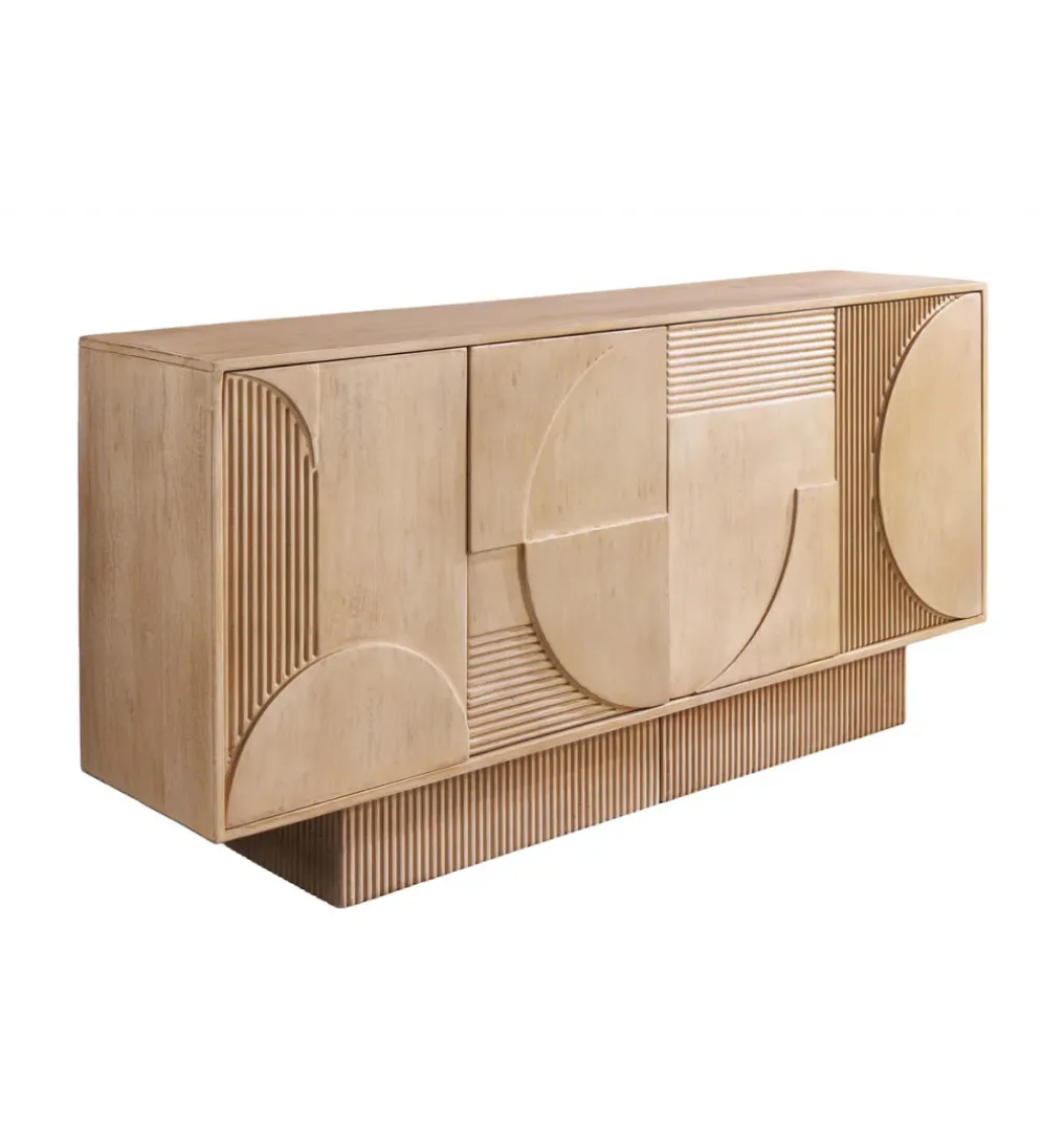 Komoda ART DECO 170 cm drewno mango biało beżowa