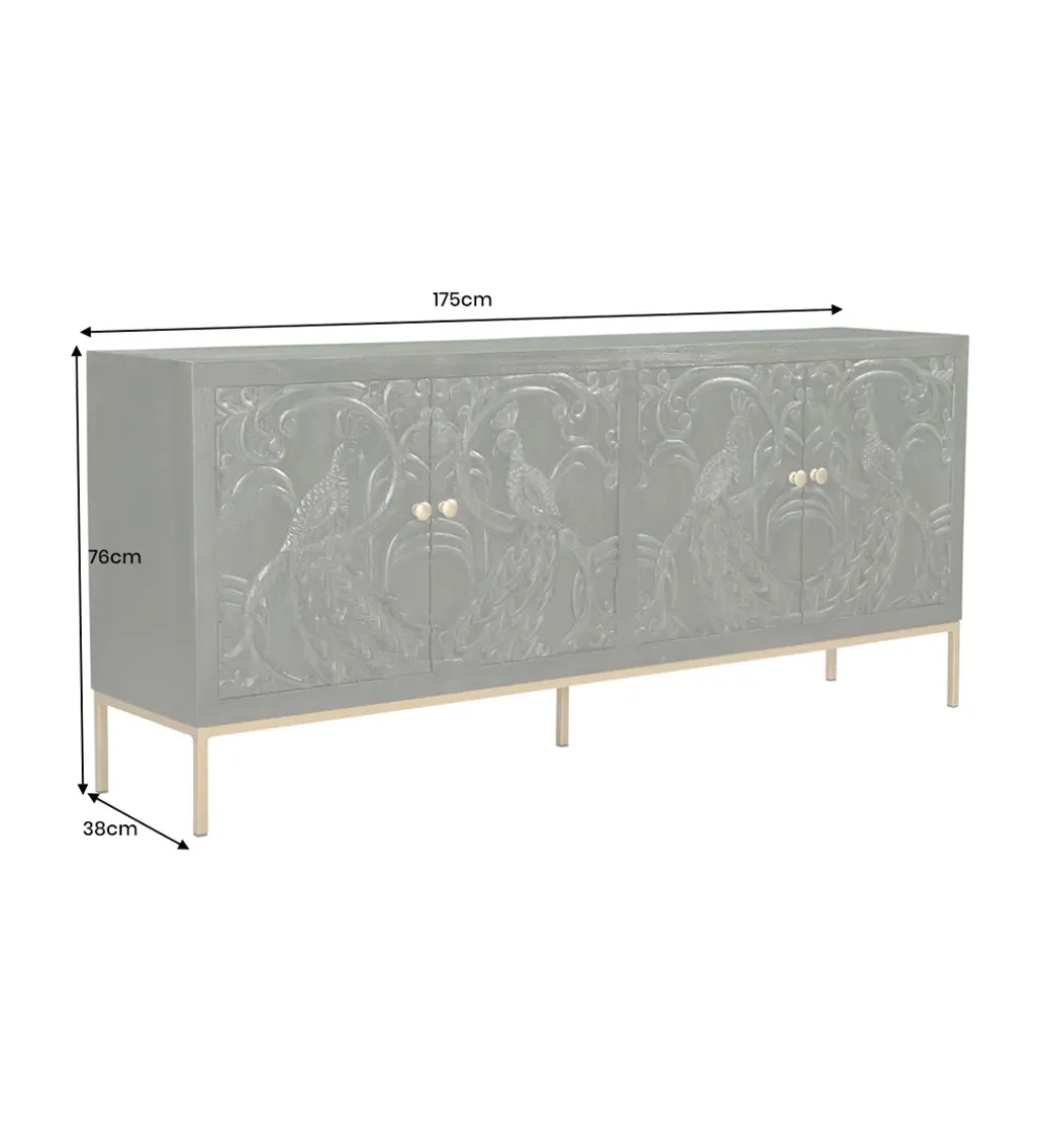 Komoda 3D PEACOCK 175 cm drewno mango ciemnozielona