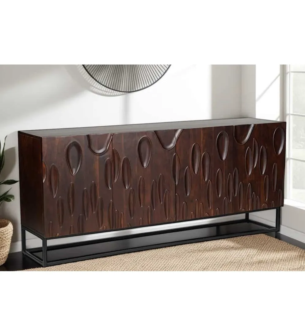 Komoda MIRNO 175 cm drewno akacja w kolorze ciemnego orzecha