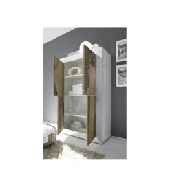 Komoda wysoka BASIC 102 cm biała z dodatkiem koloru klon pero