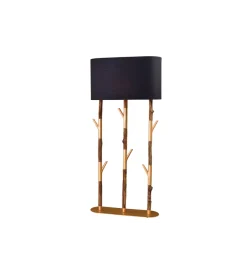 Lampa stojąca WARDROBE 150 cm naturalny z abażurem czarno-złotym