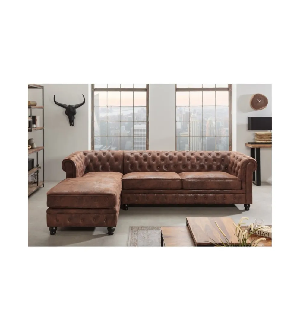 Narożnik Chesterfield 270 cm antyczny brąz lewostronny