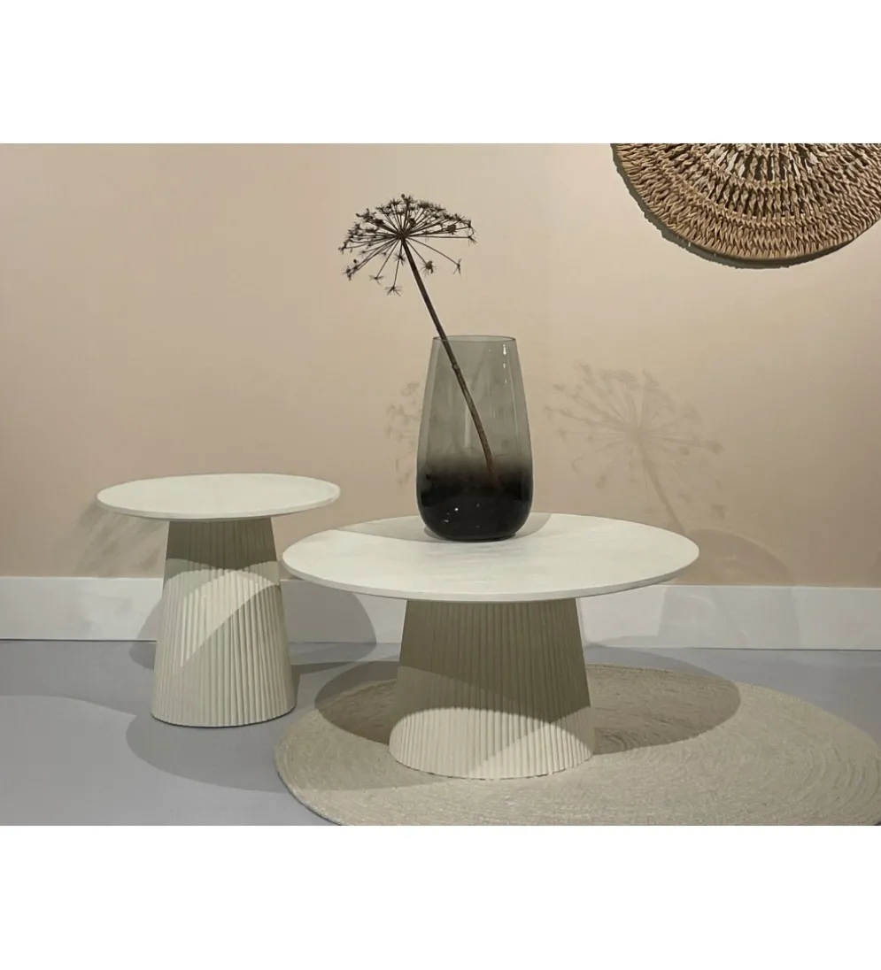 Stolik kawowy PATO 80 cm drewno mango biała
