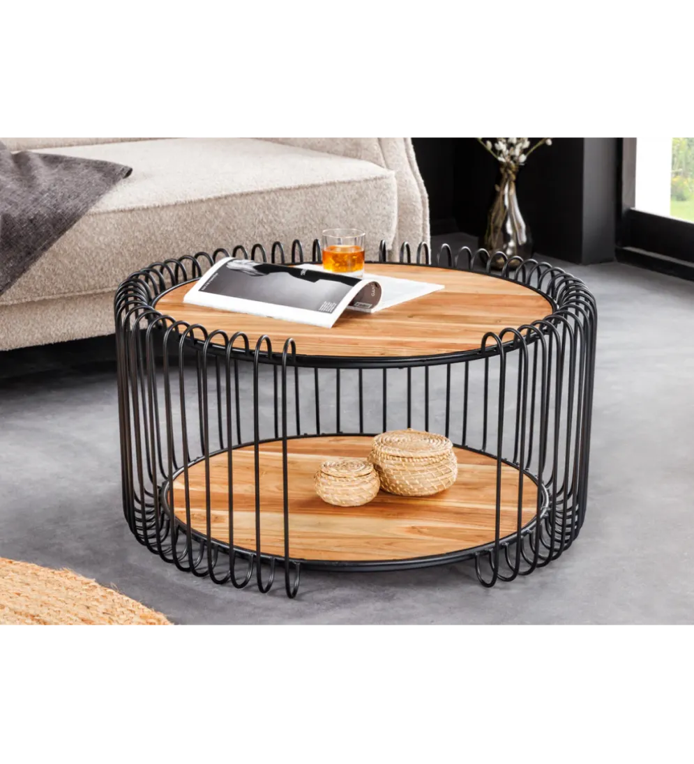 Stolik kawowy TRUE ELEMENTS 70 cm drewno akacjowe czarny naturalny