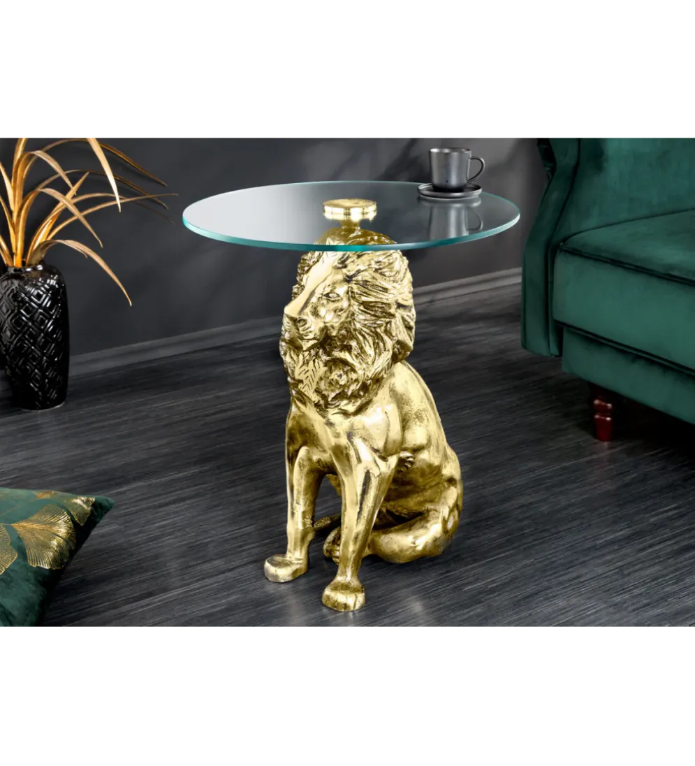 Stolik kawowy WILDLIFE LION 60 cm antyczne złoto