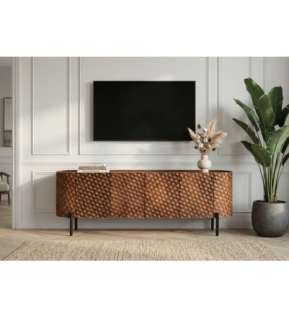 Stolik pod TV ADLON 160 cm drewno mango wzór 3D