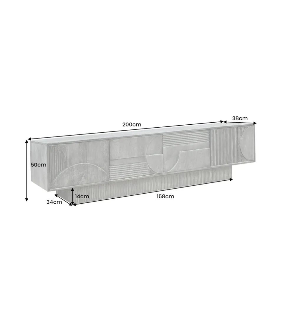 Stolik pod TV ART DECO 200 cm drewno mango szary