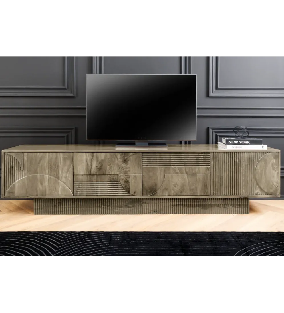 Stolik pod TV ART DECO 200 cm drewno mango szary
