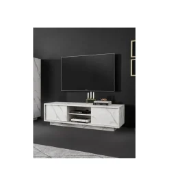 Stolik pod TV CARRARA 139 cm w optyce białego marmuru