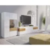 Stolik pod TV SILKE 206 cm biały z dodatkiem koloru dąb Wotan