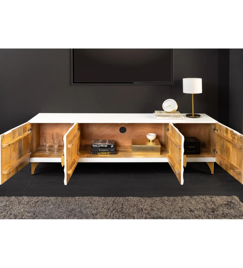 Stolik pod TV SWEET GOLDEN SUNSET 180 cm drewno mango biała
