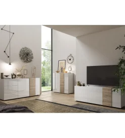 Stolik pod TV VENUS 181 cm biały z dodatkiem koloru dąb Cadiz