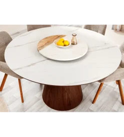 Stół UNIQUE 120 cm drewno orzecha biały ceramiczny blat