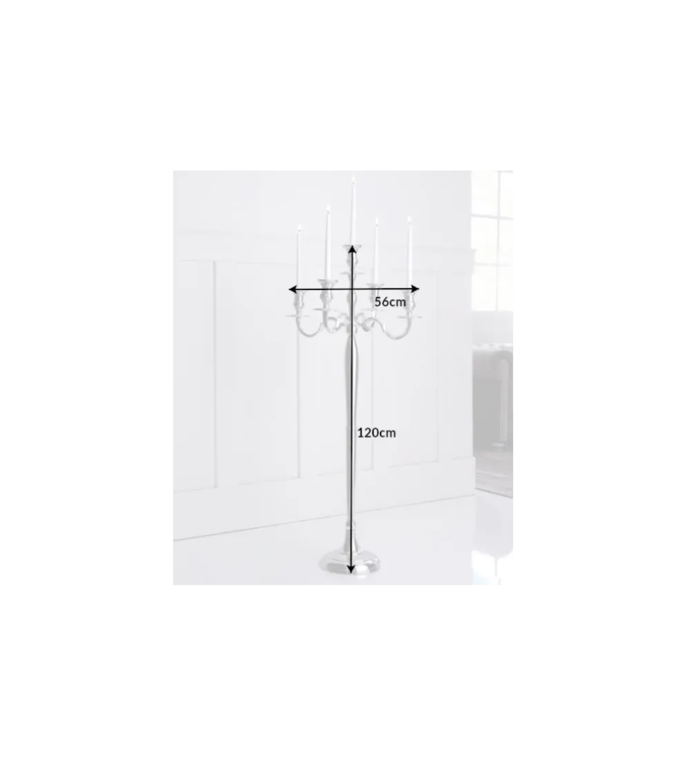 Świecznik 5 - ramienny 120 cm srebrny