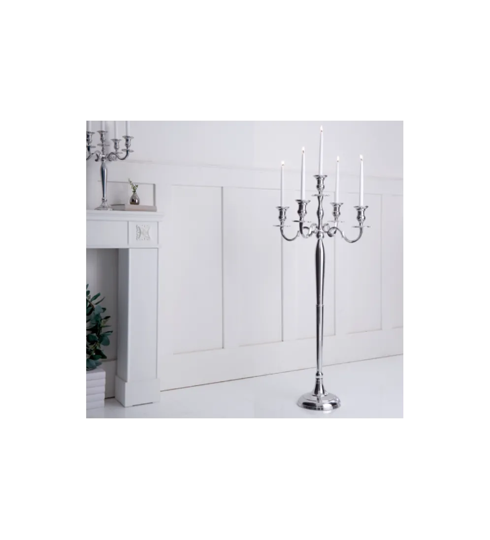 Świecznik 5 - ramienny 120 cm srebrny